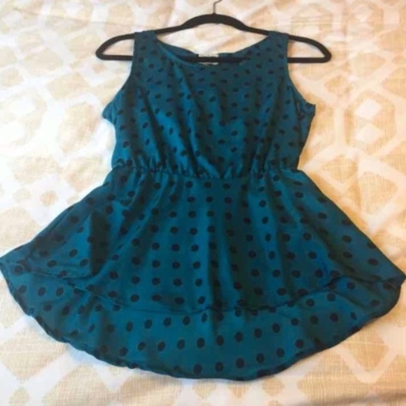 Blue & Black Polka Dot Sleeveless Top Small - Picture 1 of 9